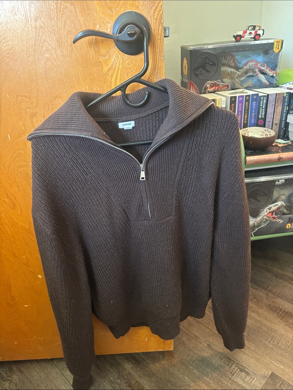 Garage Men's Dark Brown Half-Zip Ribbed Sweater